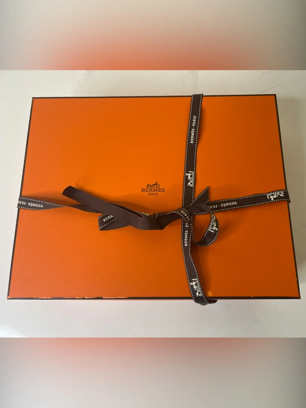 Hermès Signature Orange Empty Gift Box with Branded Ribbon